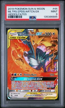 2019 POKEMON SUN & MOON HIDDEN FATES #44 MOLTRES & ZAPDOS & ARTICUNO GX PSA 9 - Image 1