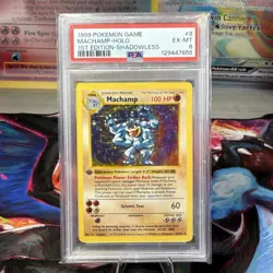 1999 Pokemon 1st Edition Shadowless MACHAMP Holo #8 PSA 6 EX-MT Graded Card - Image 1
