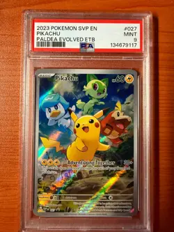 2023 POKEMON SVP EN-SV PALDEA EVOLVED ETB PROMO #027 PIKACHU PSA 9 - Image 1