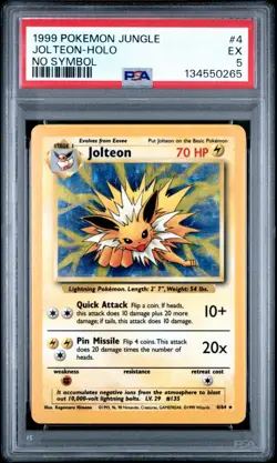 1999 Pokemon JOLTEON - 4/64 - Holo - No-Symbol - Jungle - PSA 5 - Image 1