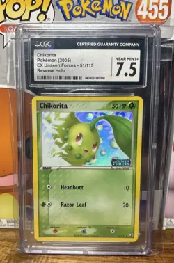 2005 Chikorita 51/115 EX Unseen Forces stamped Reverse Holo Pokemon CGC 7.5 NM - Image 1