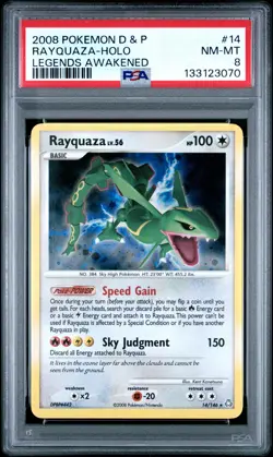 2008 POKEMON DIAMOND & PEARL LEGENDS AWAKENED #14 RAYQUAZA-HOLO PSA 8 - Image 1