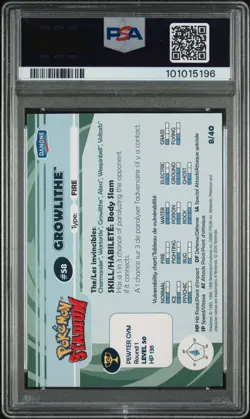 PSA 10✨🐾Growlithe 2000 Canadian Pokemon Card Danone Stadium Tip #8 (101015196) - Image 2