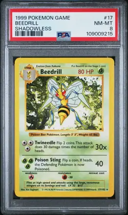 Pokemon Card Beedrill 17/102 Shadowless Base Set 1999 PSA 8 NM-MT - Image 1