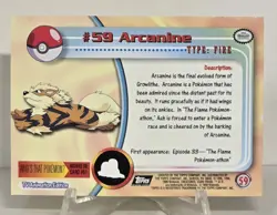 1999 Pokemon Topps Arcanine #59 TV Animation Edition HOLO FOIL Black Label NM/M - Image 2