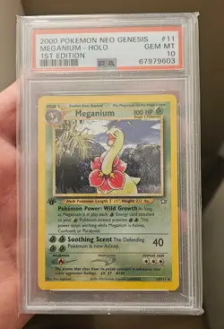 Meganium 11/111 Holo 1st Edition PSA 10 Englisch Neo Genesis Pokemon mit Swirl - Image 1