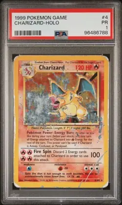 1999 Pokemon Base Set Charizard Holo #4 PSA 1 Poor - Image 1