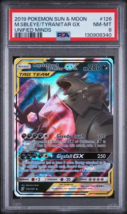 2019 POKEMON SUN & MOON UNIFIED MINDS #126 MEGA SABLEYE & TYRANITAR GX PSA 8 - Image 1