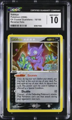 CGC 10 GEM MINT Sableye EX Crystal Guardians 10/100 Reverse Holo STAMPED Pokemon - Image 1