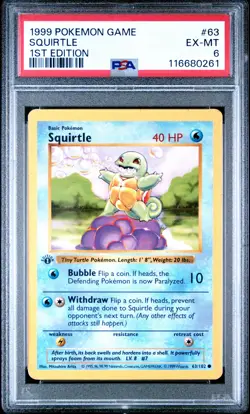 1999 POKEMON BASE SET 1ST EDITION #63 SQUIRTLE PSA 6 - Image 1