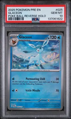PSA 10 GLACEON #025 POKE BALL REVERSE HOLO 2025 POKEMON PRISMATIC EVOLUTIONS EN - Image 1
