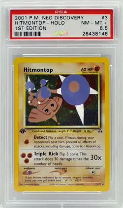Pokemon 1st Edition Hitmontop Holo 3/75 Neo Discovery PSA 8.5 NM/Mint + - Image 3