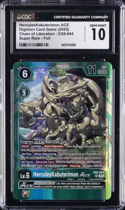 2025 DIGIMON CARD GAME #EX8-044 HERCULESKABUTERIMON ACE CGC 10 GEM MINT - Image 1
