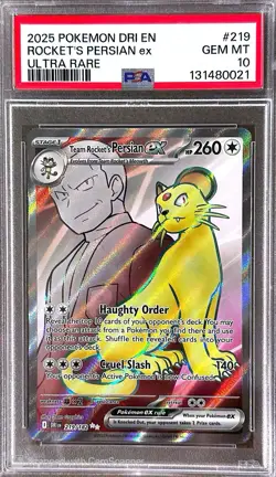 2025 POKEMON DRI EN-DESTINED RIVALS ULTRA RARE TEAM ROCKET'S PERSIAN EX PSA 10 - Image 1