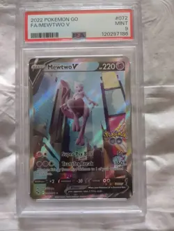 Pokemon TCG Mewtwo v (Full Art) Pokemon Go 072/078 Holo Ultra Rare PSA Graded 9 - Image 1