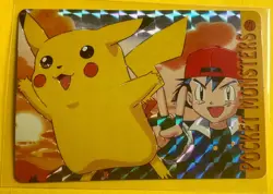 ASH & PIKACHU 2 Pokemon Pocket Monsters Japanese Vending Prism Sticker Holo Foil - Image 1