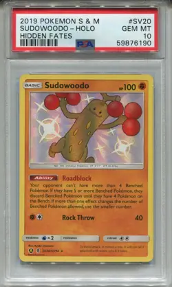Pokemon Sun & Moon Hidden Fates Shiny Vault Card SV20 Sudowoodo PSA 10 - Image 1