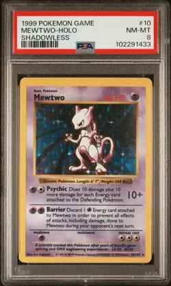 1999 Pokemon Base Set Mewtwo Shadowless Holo 10/102 - PSA 8 Near Mint - Mint - Image 1