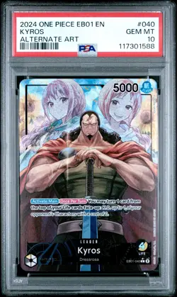 2024 ONE PIECE EB01-EXTRA BOOSTER -MEMORIAL COLL- ALTERNATE ART KYROS PSA 10 - Image 1