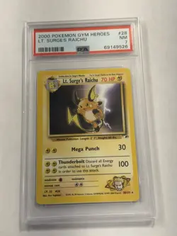2000 LT. SURGE'S RAICHU PSA 7 POKEMON GYM HEROES # 28/132 Card Unlimited Graded - Image 1