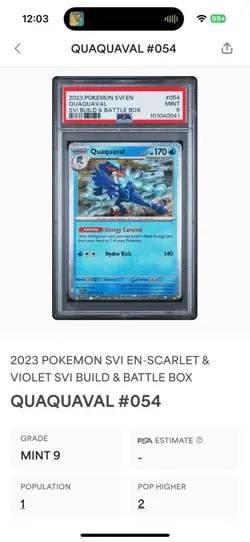 2023 Pokemon Scarlet & Violet #038 QUAQUAVAL Cosmos BUILD & BATTLE box | PSA 9 | - Image 4