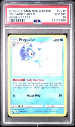 2019 POKEMON SUN & MOON HIDDEN FATES #SV12 FROGADIER-HOLO PSA 10 - Image 1