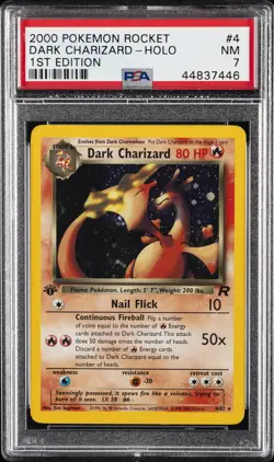 2000 POKEMON ROCKET 1ST ED #4 DARK CHARIZARD-HOLO PSA 7 - Image 1