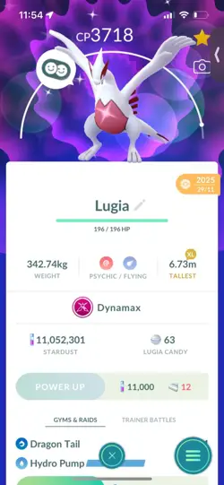 Pokemon Go Shiny Legendary Dynomax Lugia ( High CP ) - Image 1