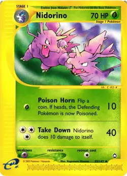 Pokemon TCG Nidorino 55/147 Aquapolis Uncommon NM - Image 1