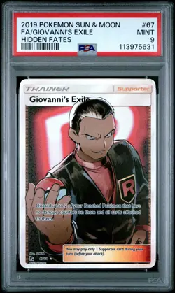 2019 POKEMON SUN & MOON HIDDEN FATES #67 FULL ART/GIOVANNI'S EXILE PSA 9 - Image 1