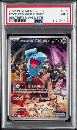 2025 POKEMON SVP EN-SV BLACK STAR PROMO #203 TEAM ROCKET'S WOBBUFFET PSA 9 - Image 1
