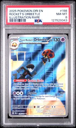 2025 POKEMON DRI EN-DESTINED RIVALS #198 TEAM ROCKET'S ORBEETLE PSA 8 - Image 1