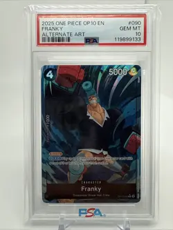 2024 ONE PIECE English OP10-ROYAL BLOOD ALTERNATE ART #090 FRANKY PSA 10 - Image 1