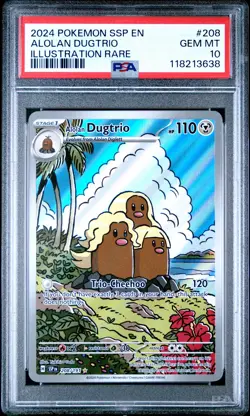 2024 POKEMON SSP EN-SURGING SPARKS ILLUSTRATION RARE #208 ALOLAN DUGTRIO PSA 10 - Image 1