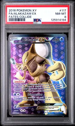 2016 POKEMON XY FATES COLLIDE #117 FULL ART/ALAKAZAM EX PSA 8 - Image 1