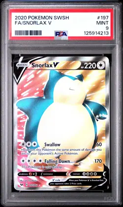 2020 POKEMON SWORD & SHIELD #197 FULL ART/SNORLAX V PSA 9 - Image 1