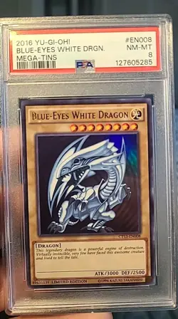 2016 Yu-Gi-Oh Blue Eyes White Dragon Mega Tins #EN008 Graded PSA 8 NM-MINT - Image 1