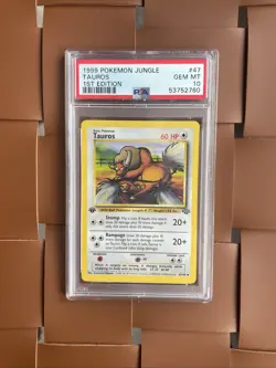 1999 Pokemon TCG Jungle Tauros Card 47/64 1st Edition PSA 10 - Image 3