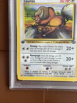 1999 Pokemon TCG Jungle Tauros Card 47/64 1st Edition PSA 10 - Image 5
