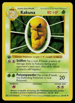 Pokemon Card - Kakuna Base Set (Shadowless) 33/102 Uncommon 1st Edition - Image 1