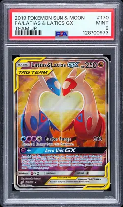 Latias & Latios Gx Lovebirds Team Up Pokemon Sun & Moon Team Up 170/181 PSA 9 - Image 1