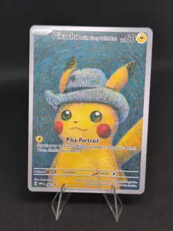 Pikachu with Grey Felt Hat 'CUSTOM MADE' Van Gogh Pokemon Promo Card - Image 1