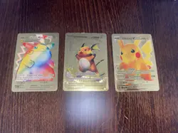Pokemon CUSTOM Pikachu & Raichu Fan Made Gold Foil Card 3pc Lot - Image 1