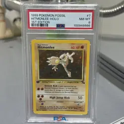 1999 Pokemon Fossil #7 Hitmonlee Holo 1st Edition PSA 8 NM-MT - Image 1