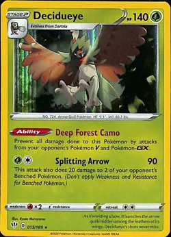 Pokemon TCG - Reverse Holo Decidueye 13/189 - Darkness Ablaze 2020 - Image 1