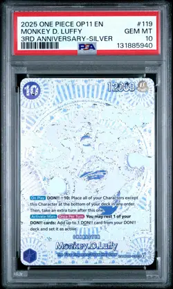 2025 ONE PIECE OP11-A FIST OF DIVINE SPEED 3RD ANV-SILVER MONKEY D. LUFFY PSA 10 - Image 1