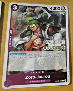 ONE PIECE ENGLISH CARD RARE JUDGE GAME CARTE PROMO HOLO ZORO OP05-067 EN NM - Image 1