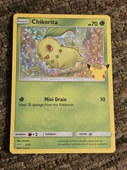 CHIKORITA 2/25 Pokemon 25th Anniversary HOLO McDonalds Promo-Mint Pack/Sleeved. - Image 1