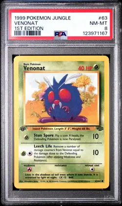 1999 POKEMON JUNGLE 1ST ED #63 VENONAT PSA 8 - Image 1