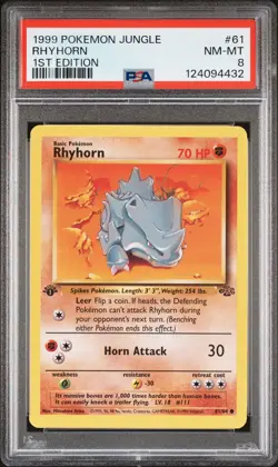 1999 POKEMON JUNGLE 1ST ED #61 RHYHORN PSA 8 - Image 1
